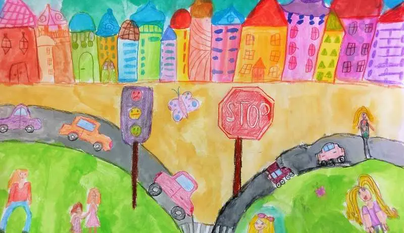 Безопасно движение в зелените градове на бъдещето в детски рисунки