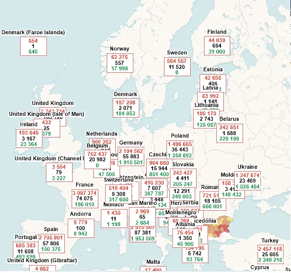 Добавят и тъмночервени зони на COVID-картата в Европа